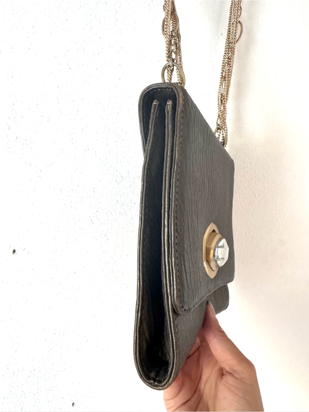 Vintage 2000s Alexis Hudson Gunmetal Crystal and Pebbled Leather Chain Purse - Picture 3 of 16